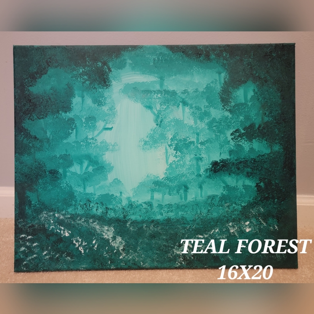 Teal Forest Hand Painted Canvas